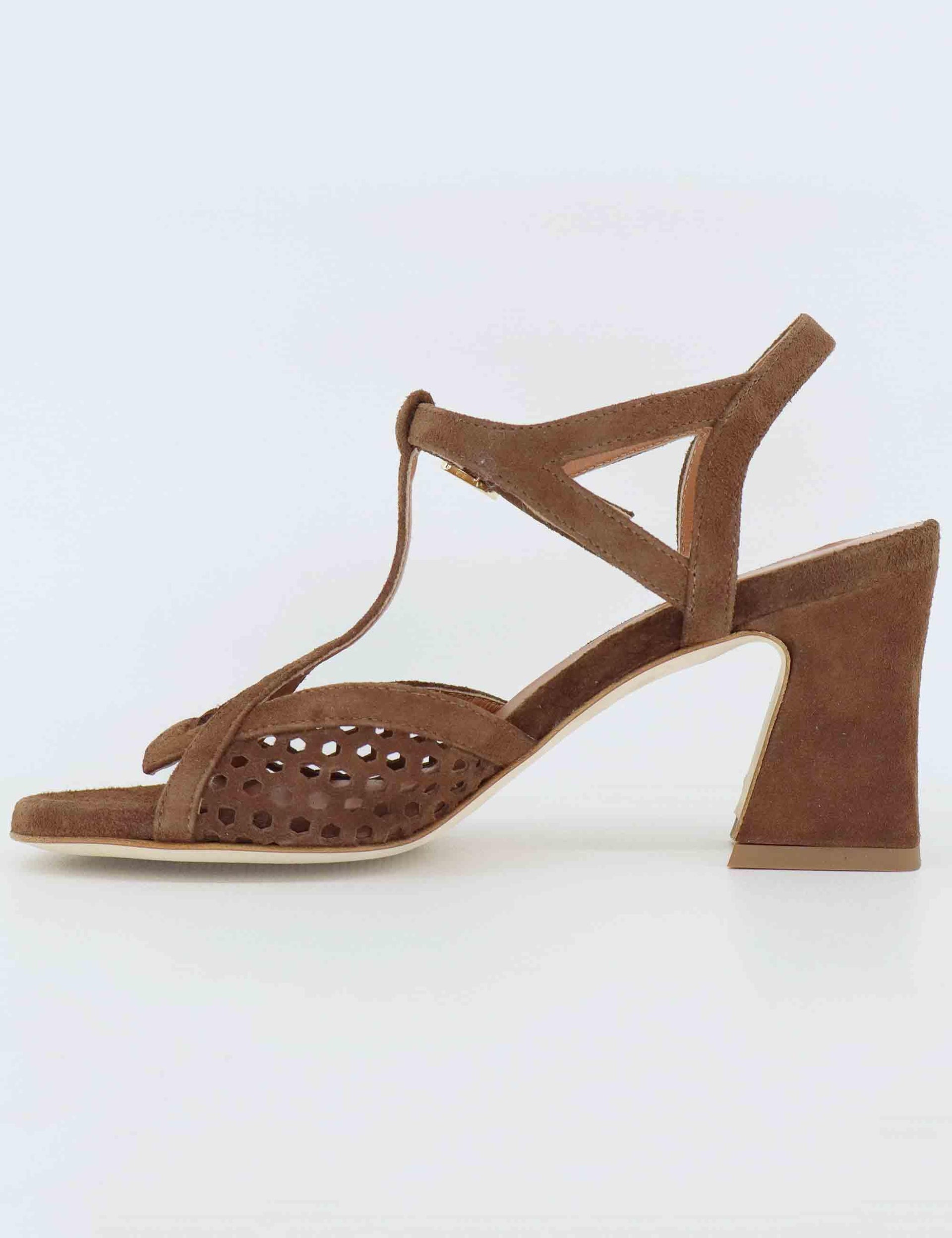 Sandali donna in camoscio marrone forato tacco alto 1028 014 Tattoo 