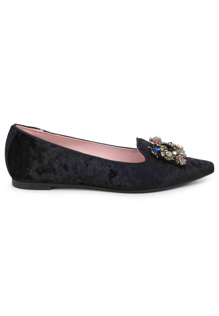 Ballerine donna a in velluto nero con fibbia gioiello 7313 001 Ras 
