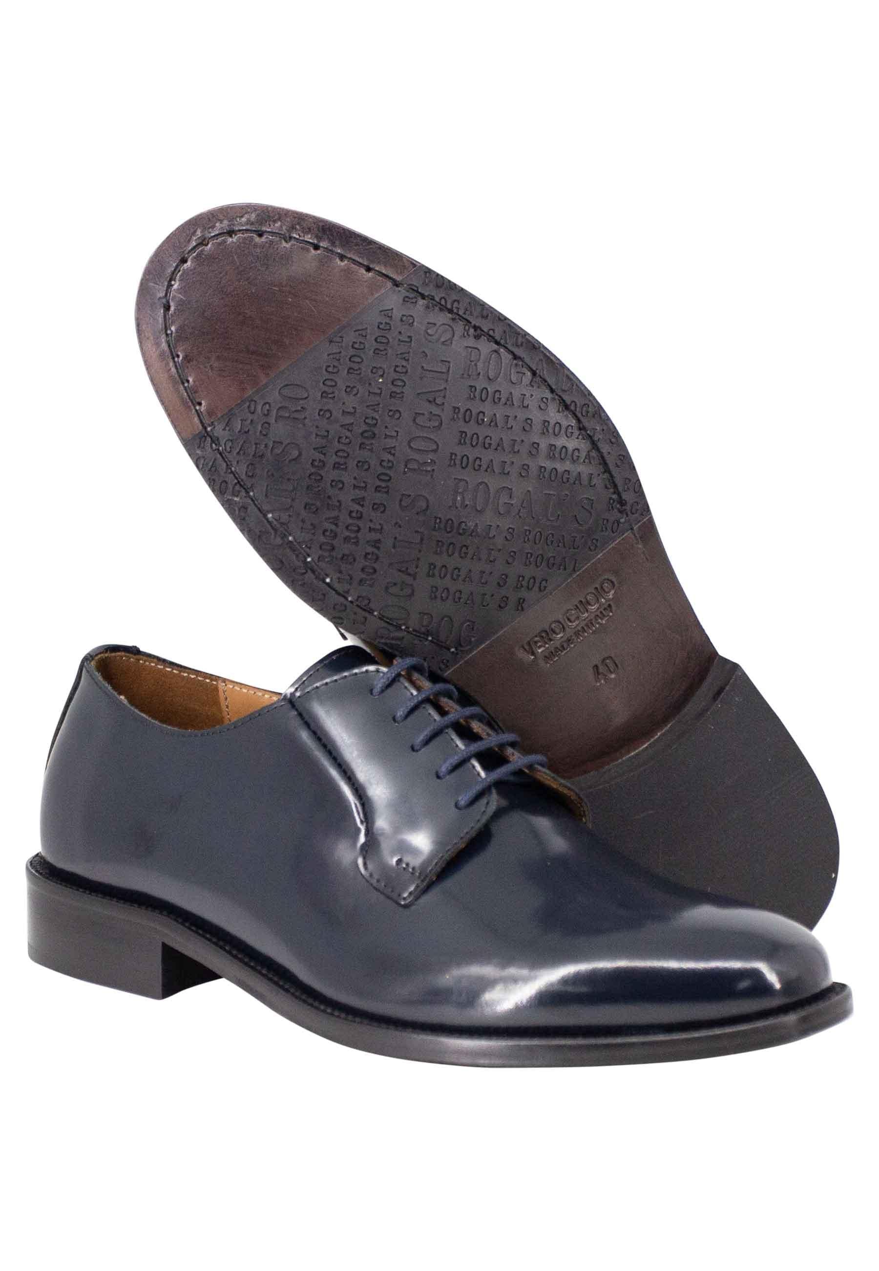 Stringate uomo in pelle blu con suola in cuoio OXFORD 6 002 Rogal's 