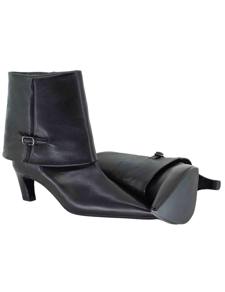 Stivaletti donna in pelle nera con ghetta e cinturino C462B 001 Les Venues 