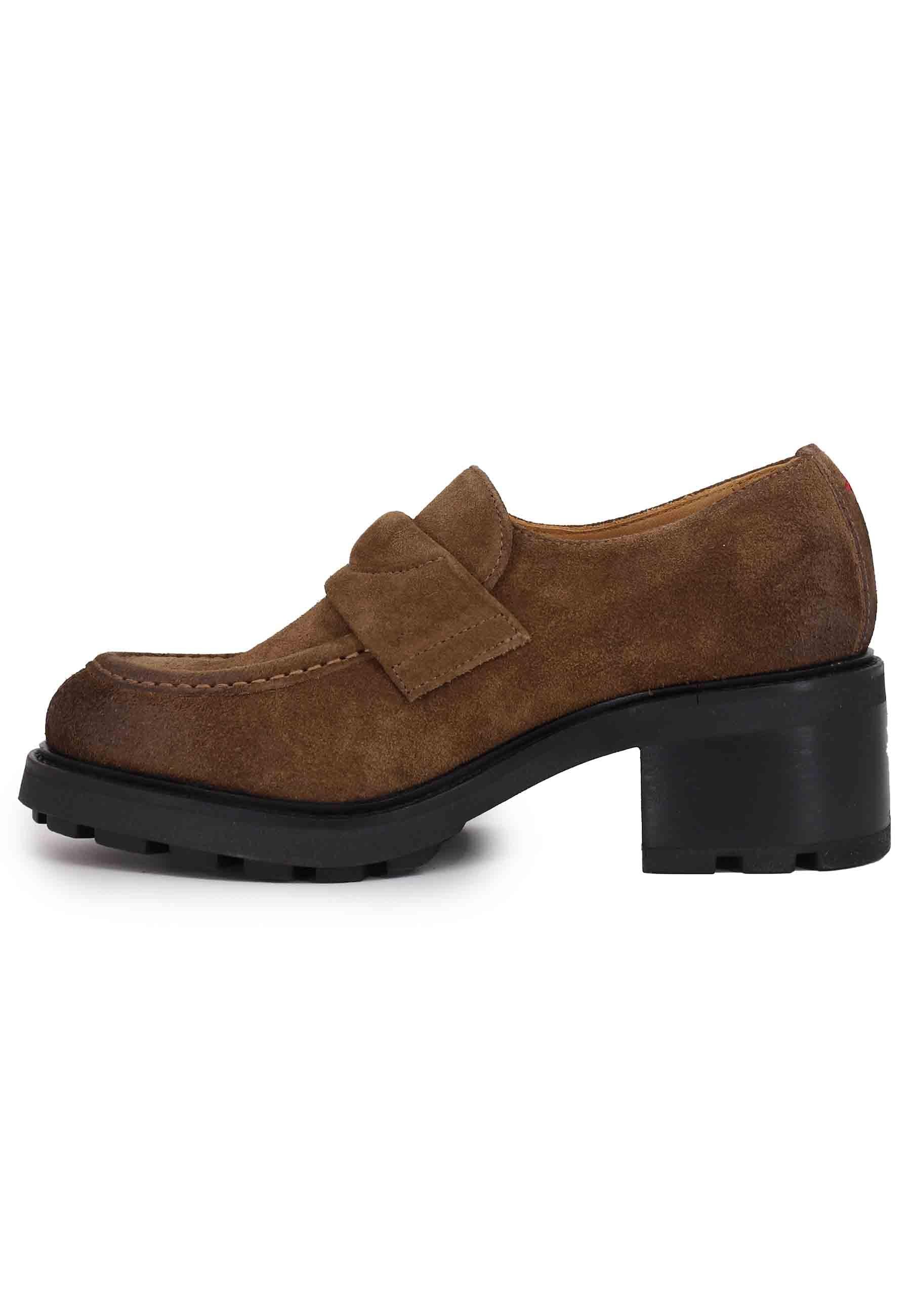 Mocassini donna in camoscio marrone con suola carrarmato AFRA 12A Gio + 