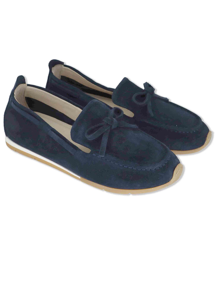 Mocassini donna in pelle blu con fiocchetti e suola bassa in gomma SP60109 002 Spatarella 