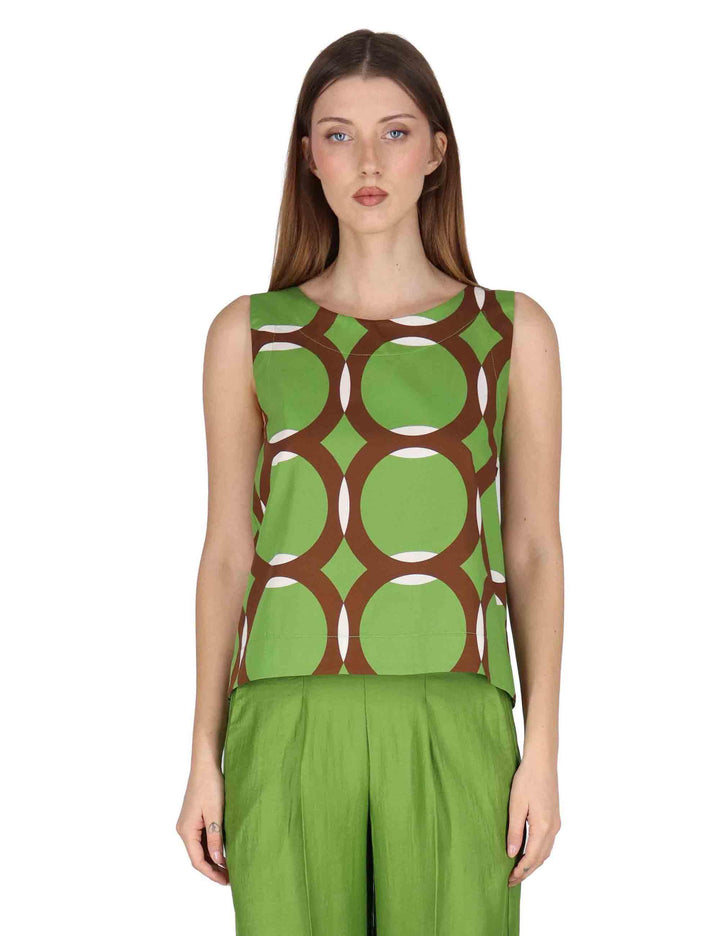 Top donna Tank Blouse in contone verde con fantasie geometriche JABCM0001-F1380-1243 7046 Justmine 