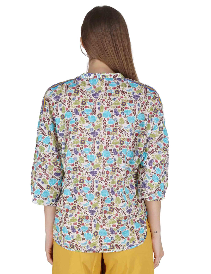 Camicie donna Batwing Shirt with Ribbon in cotone turchese a fantasia JABCM0001-F1491-1229 6005 Justmine 