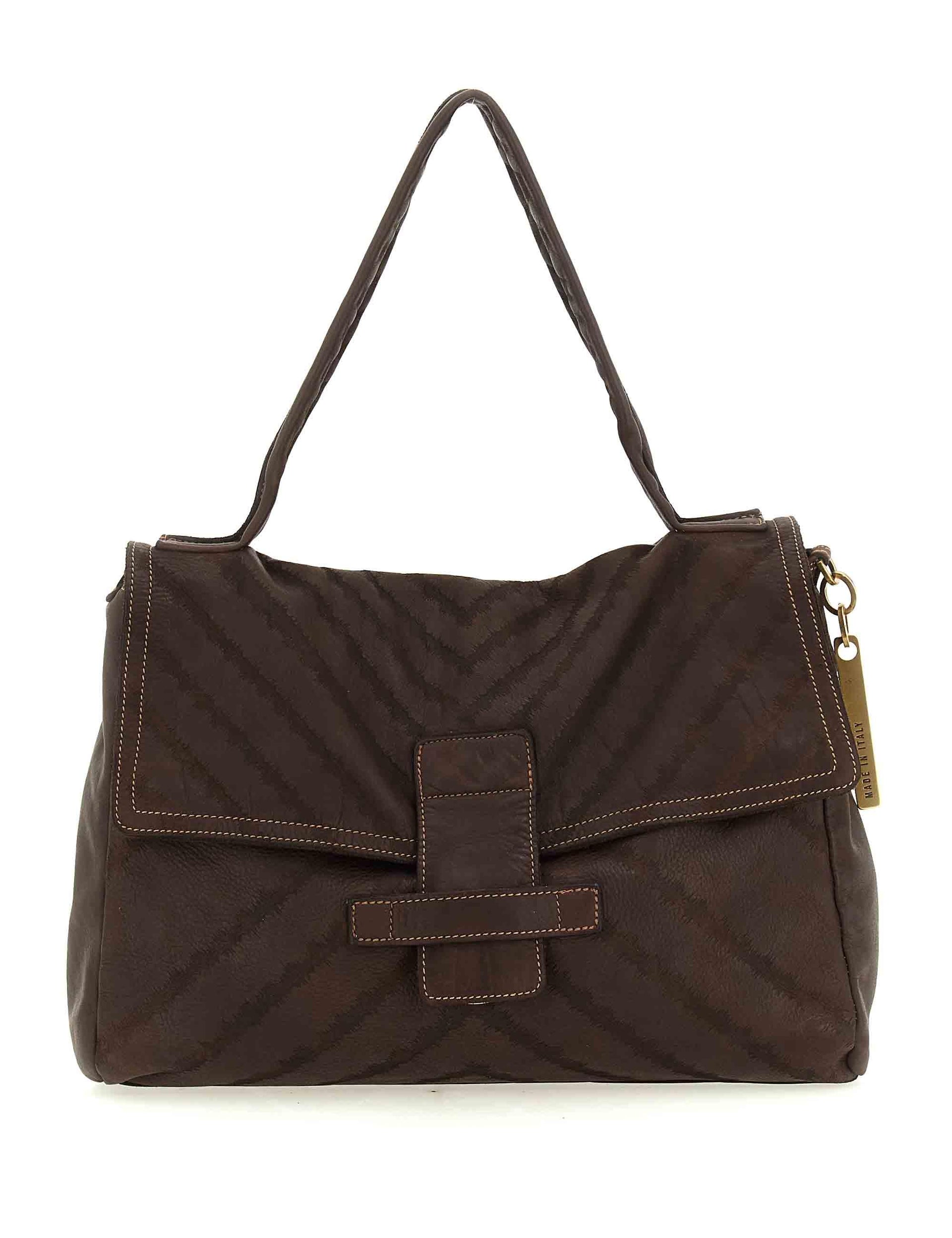 Borsa grande da donna a spalla Maria in pelle marrone laserata tinta in capo L012740ND X2913 C1501 Caterina Lucchi 