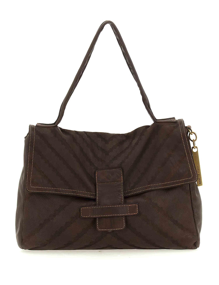 Borsa grande da donna a spalla Maria in pelle marrone laserata tinta in capo L012740ND X2913 C1501 Caterina Lucchi 