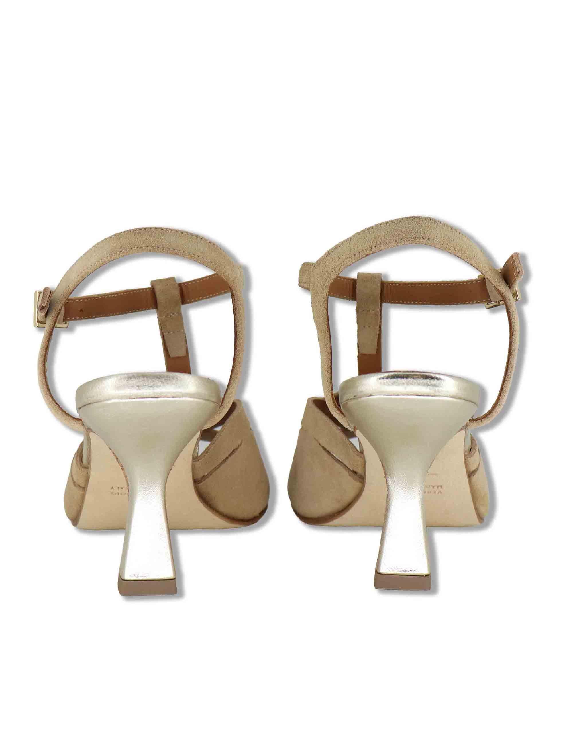 Sandali donna in camoscio beige con tacco alto e cinturino regolabile alla caviglia 1033 018 Tattoo 