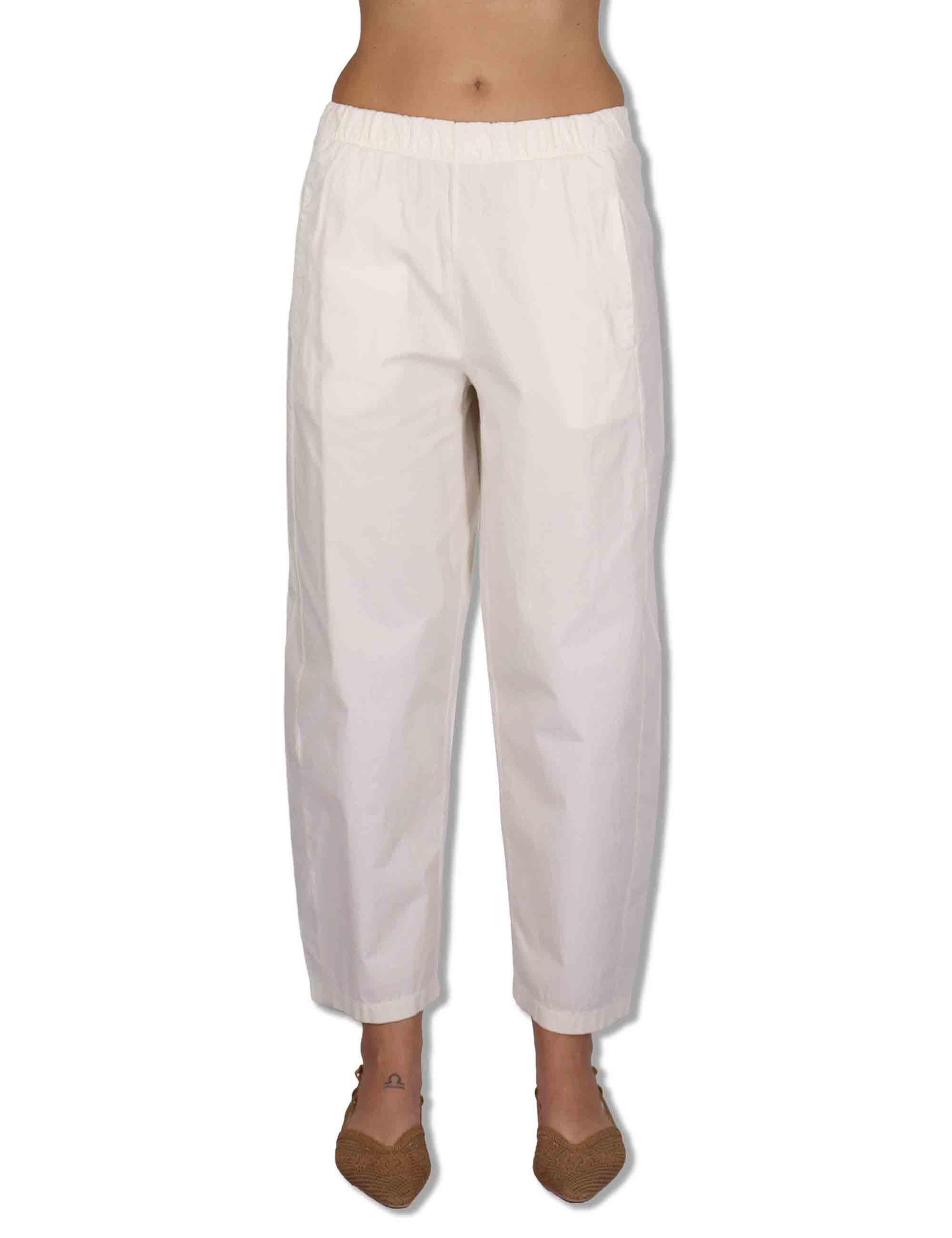 Pantaloni donna in cotone bianco con elastico in vita e gamba a palloncino PRUX OVO_BUTTER TreBarraBi 