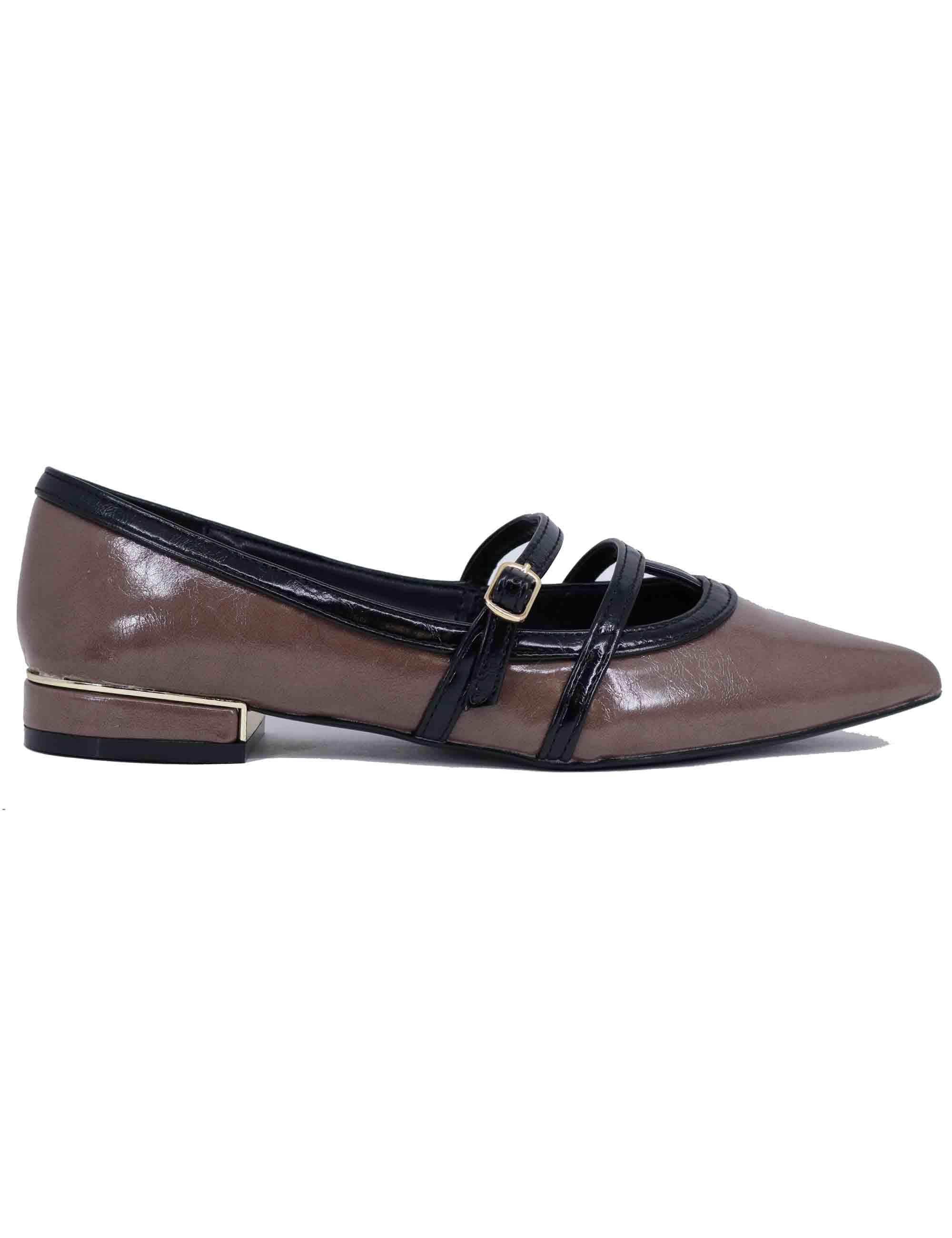 Ballerine donna in eco pelle taupe con punta a punta T170008117F7 029 Exe 