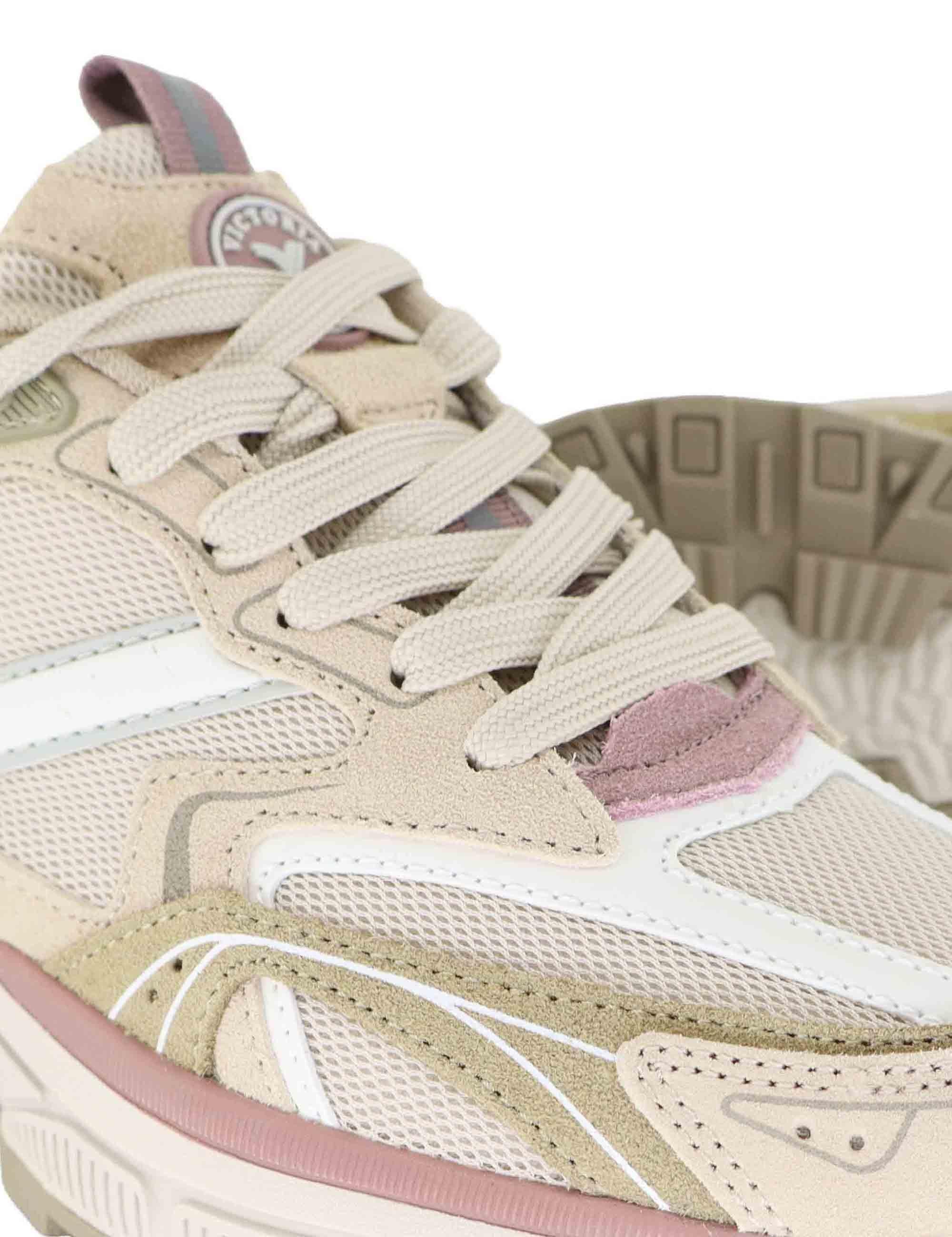 Sneakers donna in tessuto e pelle beige 8809103 Beige Victoria 