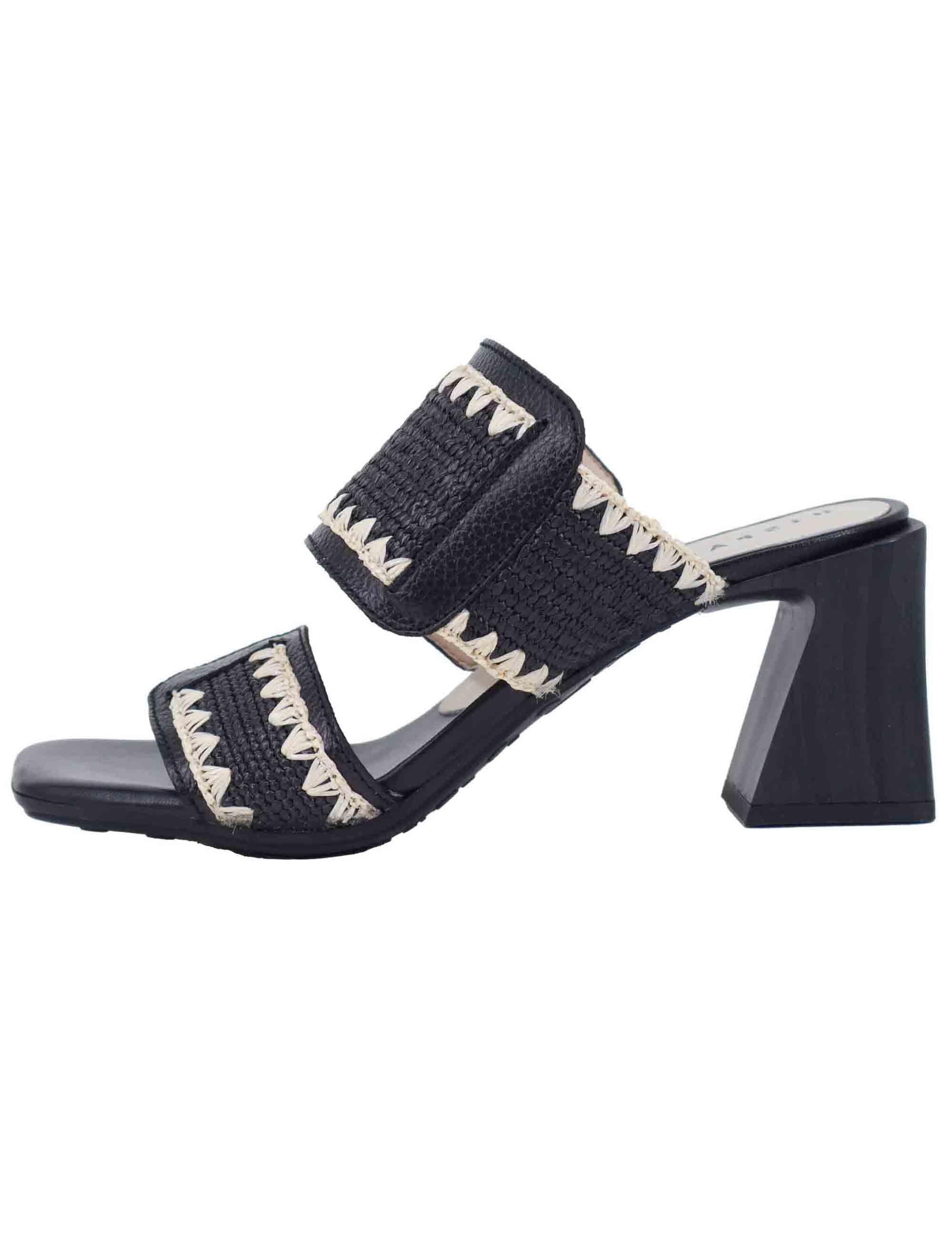 Sandali donna doppia fascia in pelle nera con tacco alto HV253946 C010 Hispanitas 