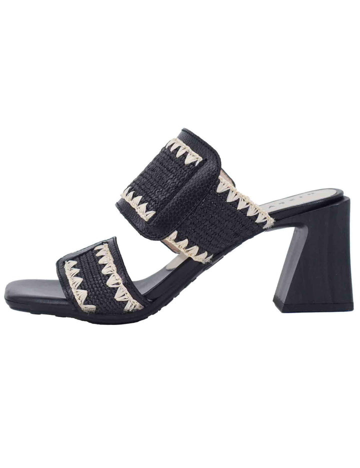 Sandali donna doppia fascia in pelle nera con tacco alto HV253946 C010 Hispanitas 