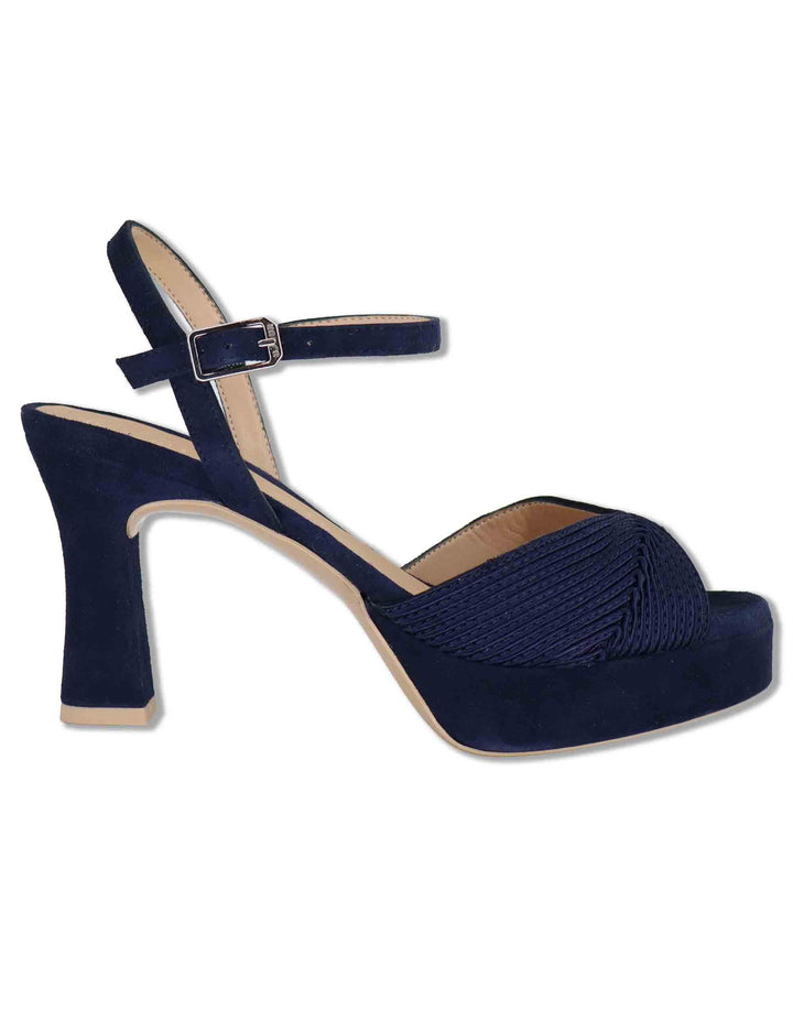 Sandali donna in pelle e tessuto blu con cinturino tacco alto e plateau OJEDA SOU OCEAN Unisa 