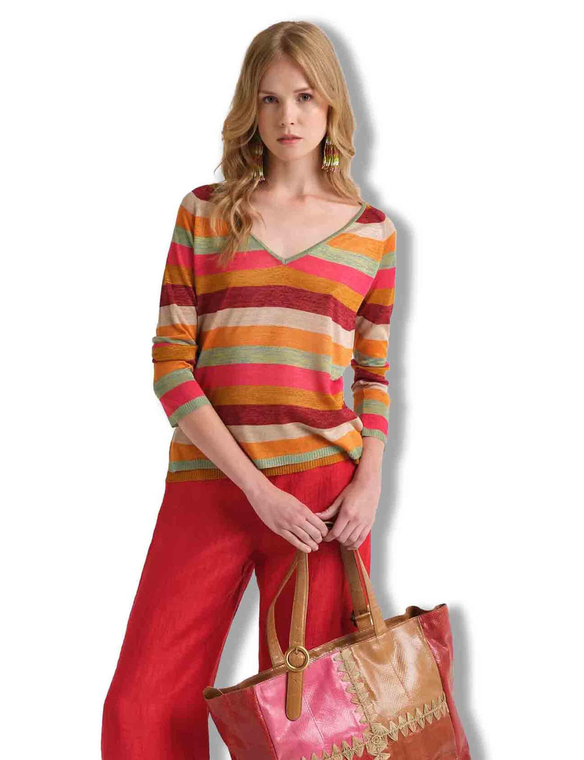 Maglia donna Viscose Fluid in viscosa naturale ruggine e multicolore JQ512177100 31B99 Maliparmi 