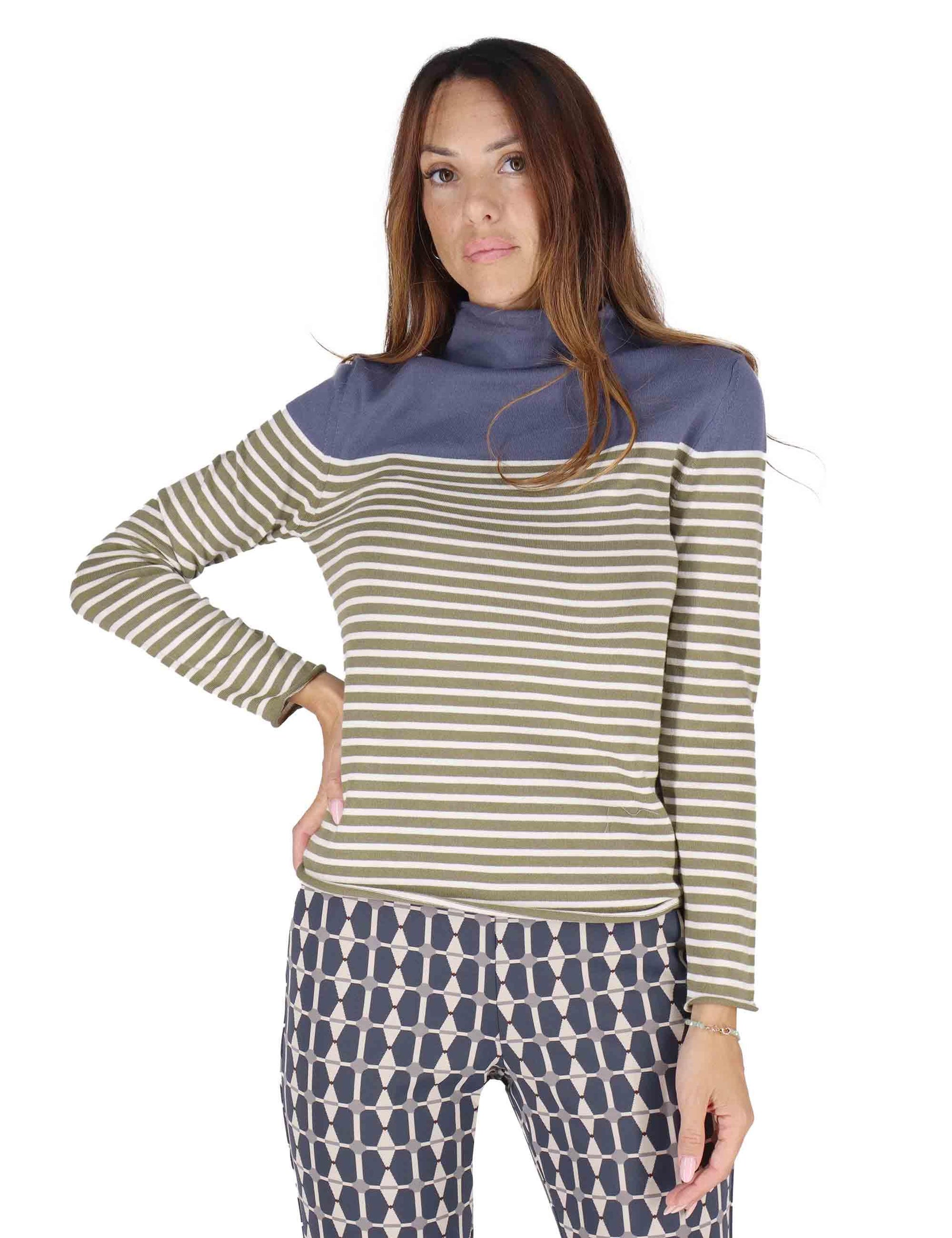 Maglioni donna in lana blu con maniche lunghe e collo alto 3W25-MINA RITEX AVIO TreBarraBi 