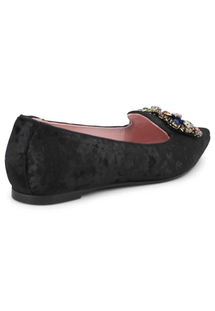 Ballerine donna a in velluto nero con fibbia gioiello 7313 001 Ras 