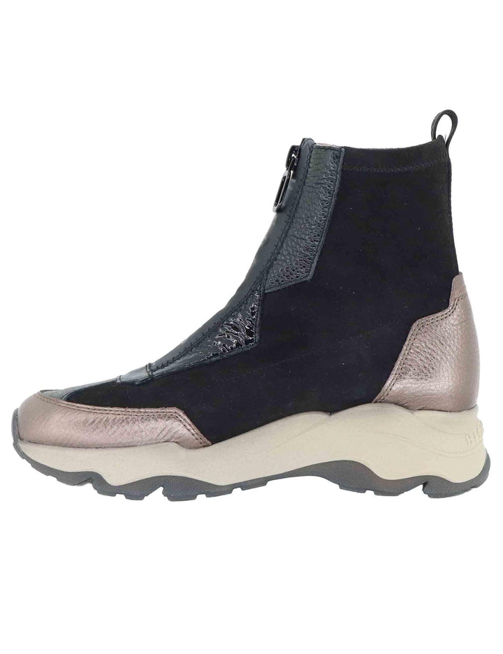 Sneakers donna in pelle e tessuto nero con suola alta in gomma CHI254321 C004 Hispanitas 