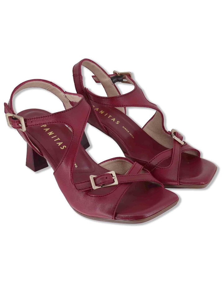 Sandali donna in pelle bordeaux con cinturini regolabili e tacco medio HV264814 CEREZA Hispanitas 