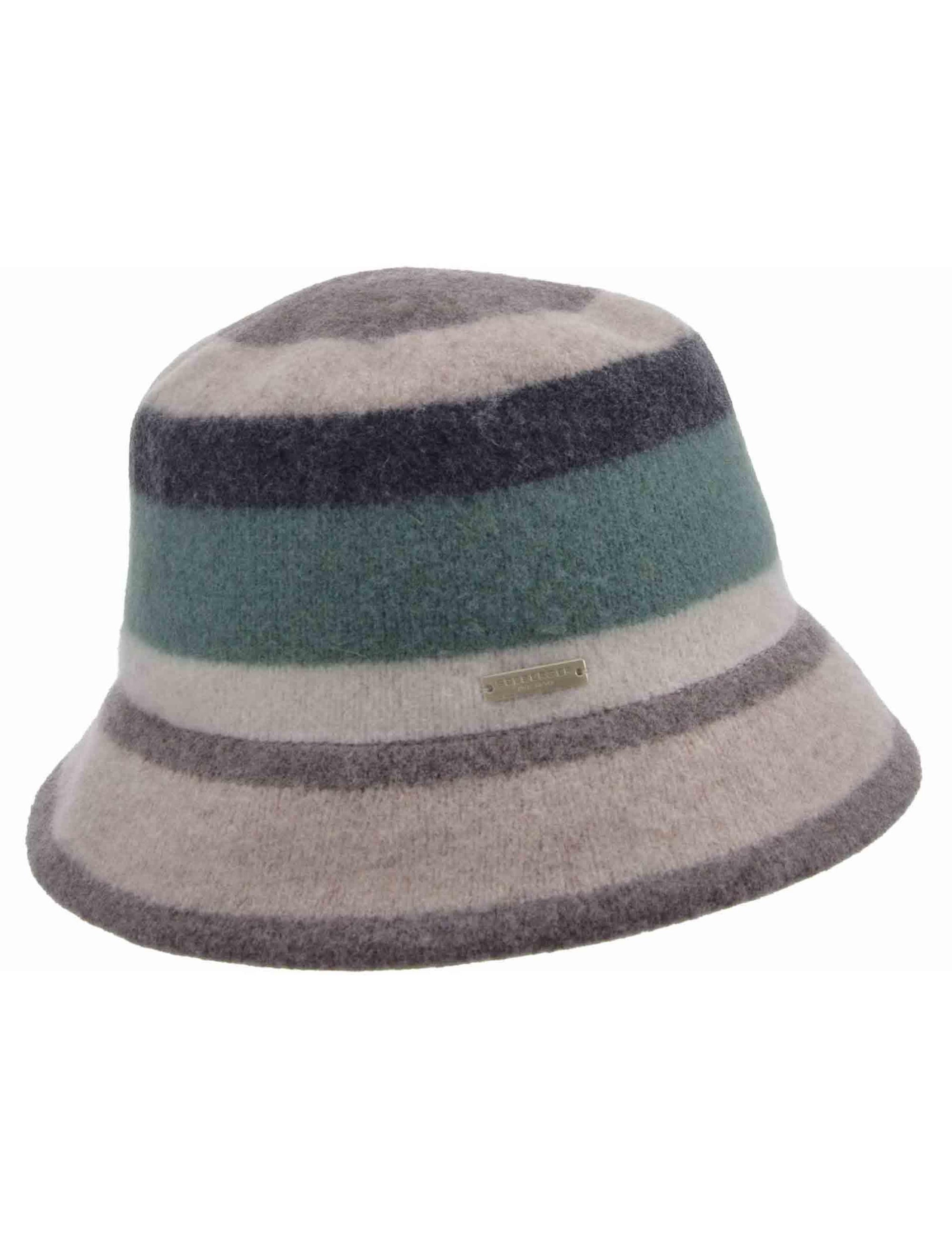 Cappelli donna modello pescatore in lana a righe taupe 019852-00000 8752 Seeberger Est 1890 
