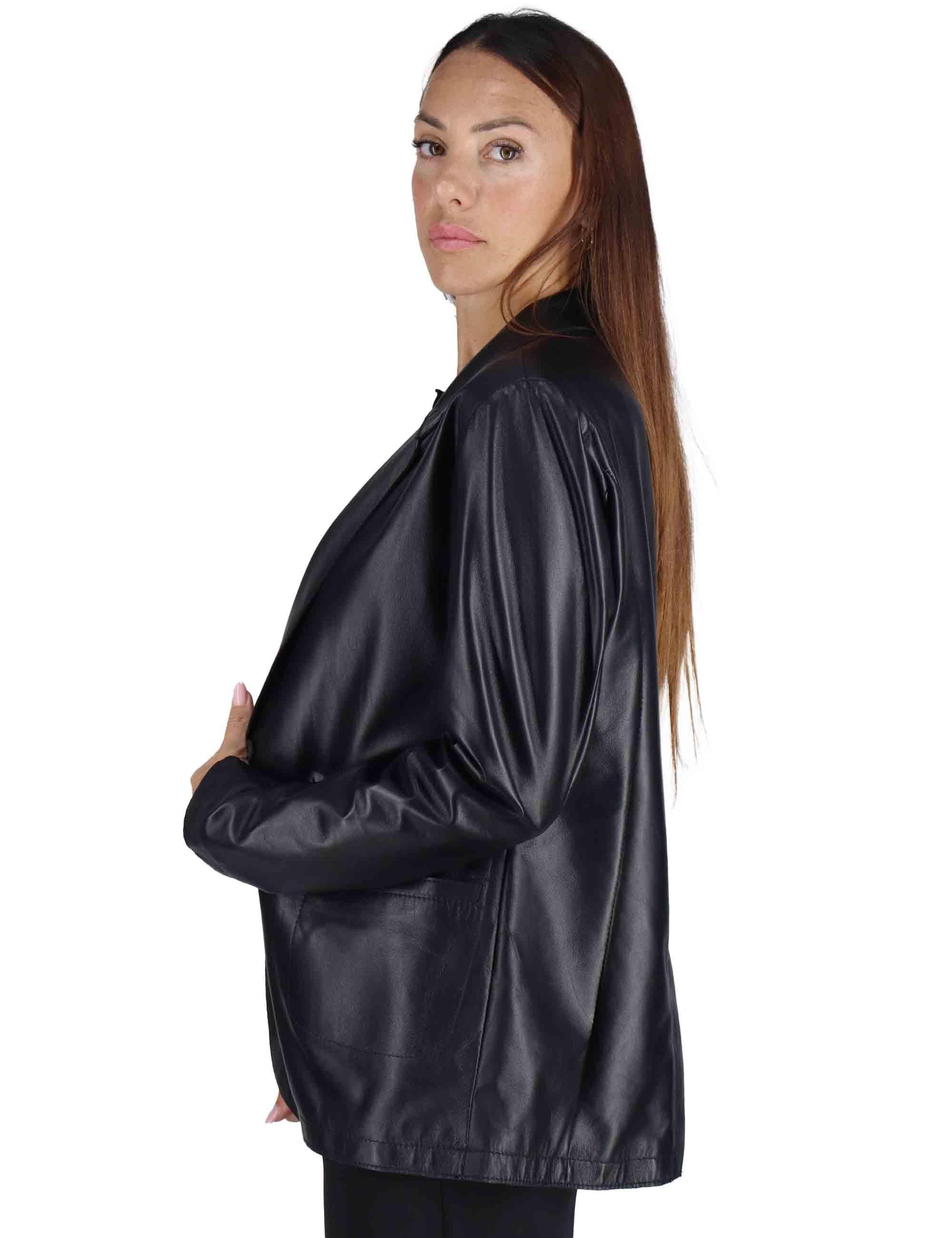 Giacche donna in pelle nera un bottone SP2375 01 Spatarella 