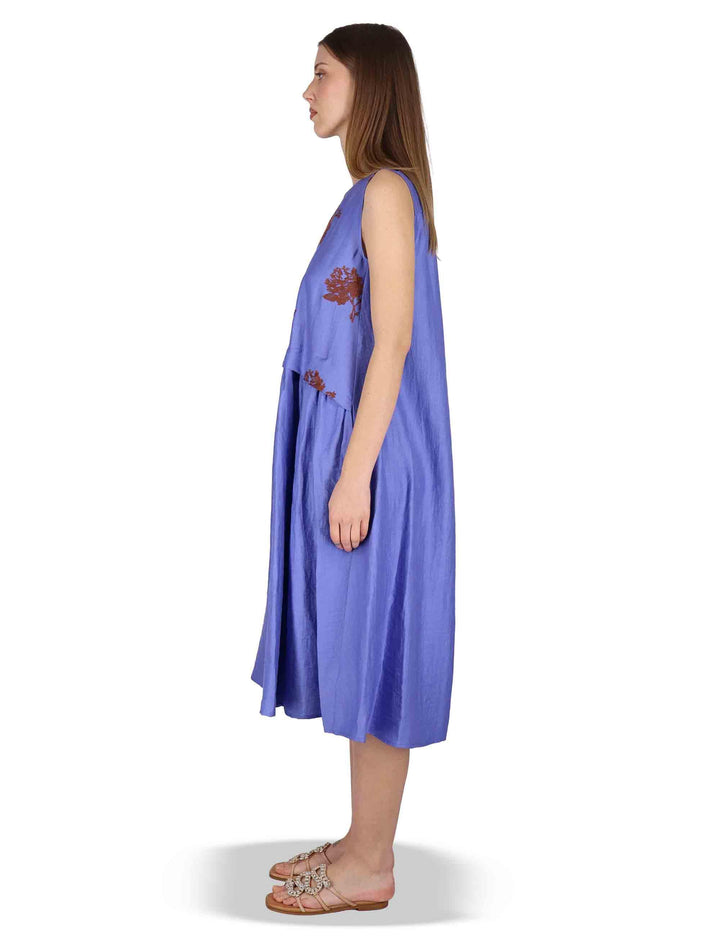Abito donna Airy Midi Flow in lino blu con stampa floreale JABAB0001-F1522-1232 6090 Justmine 