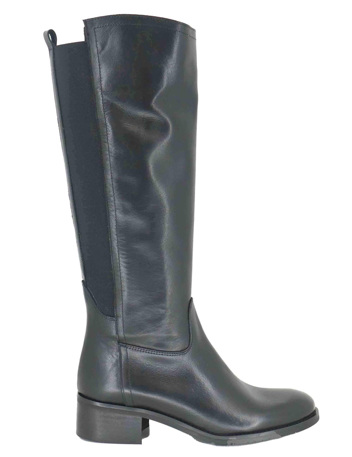 Stivali donna in pelle nera con tacco basso e fascia elastica posteriore SPST514 001 Spatarella 
