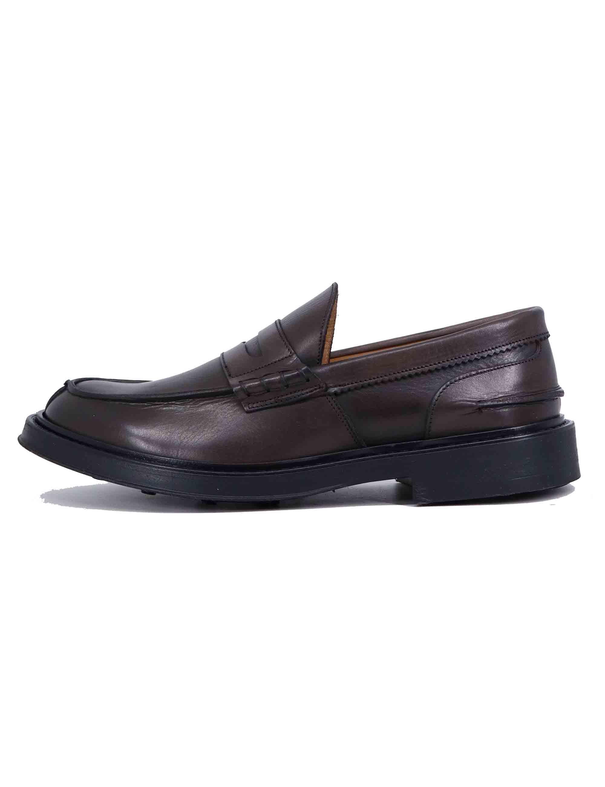 Mocassini uomo in pelle marrone con suola in gomma SP0030 014 Spatarella 