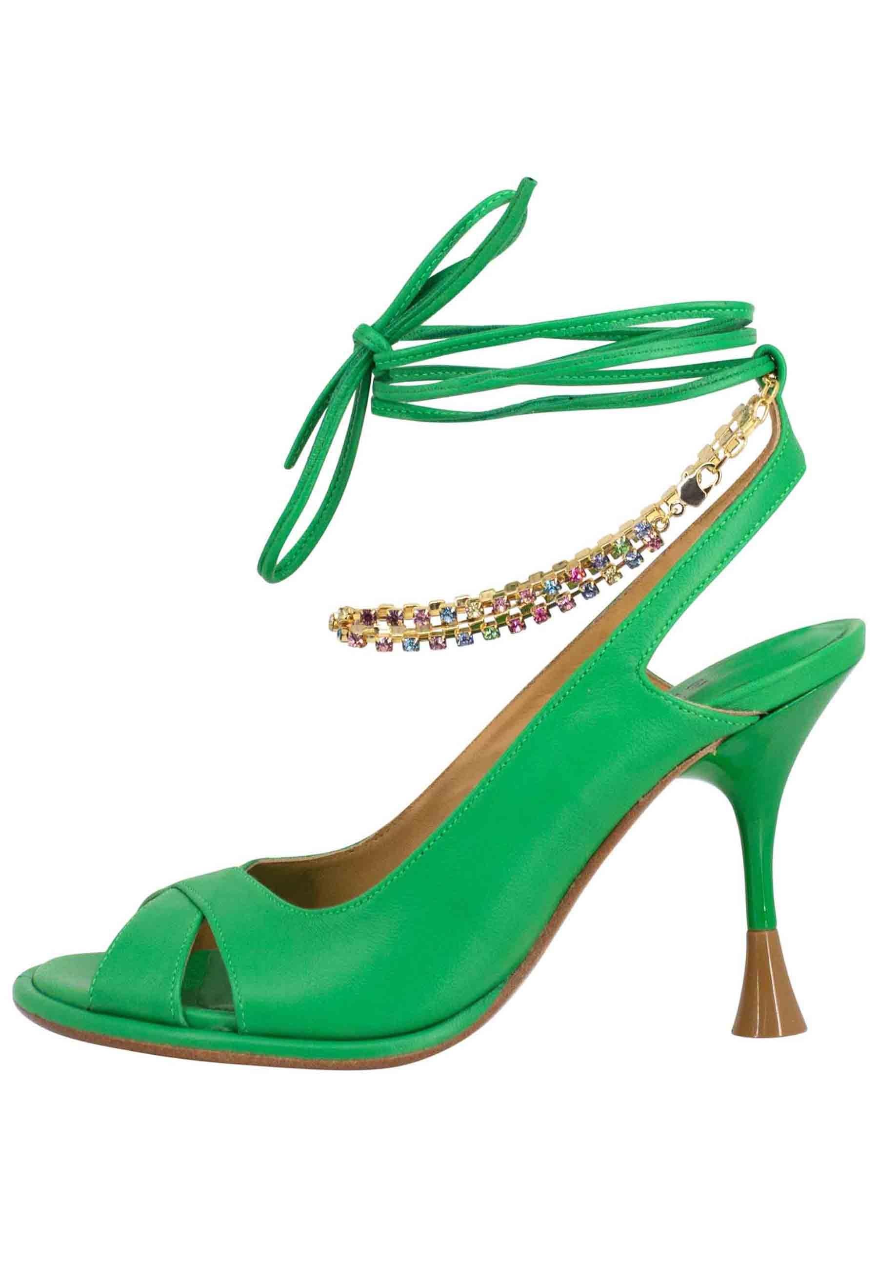 Sandali donna in pelle verde con tacco alto e cavigliera gioiello SP662 005 Spatarella 