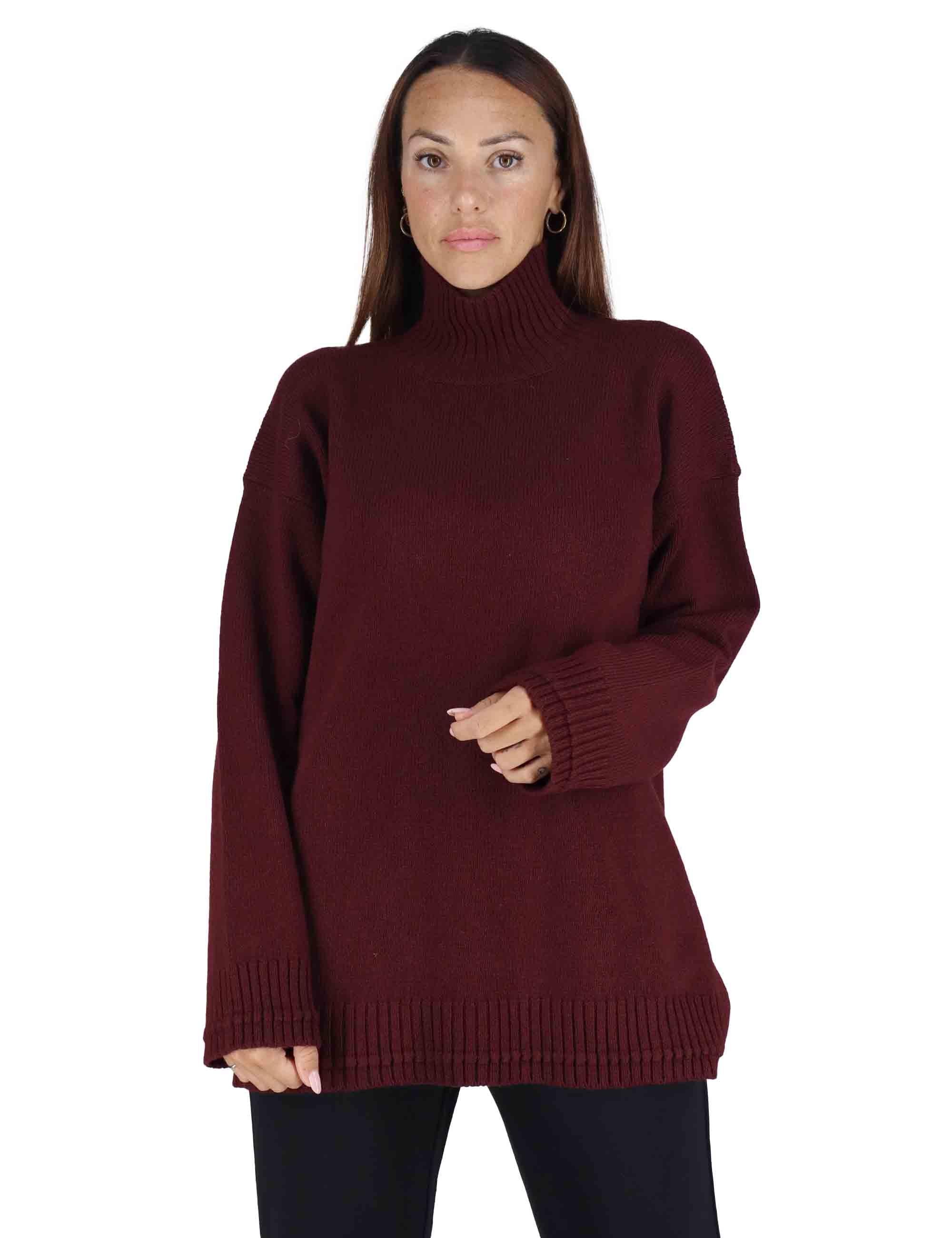 Maglioni donna Cachemire Merinos in misto cachemire bordeaux con collo alto JQ511274315 50022 Maliparmi 