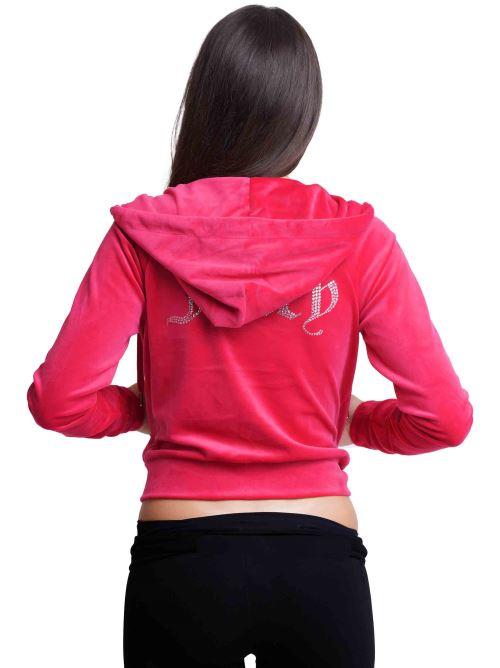 Felpa donna Diamond in velluto fuxia con cappuccio e strass VIJH70194WPF J19 Juicy Couture 