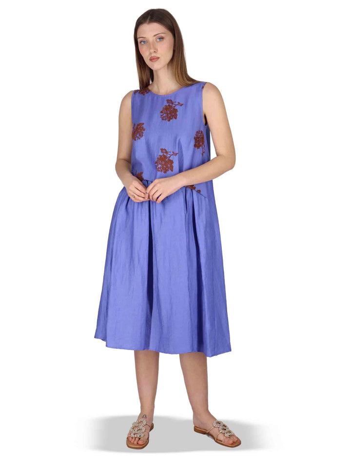 Abito donna Airy Midi Flow in lino blu con stampa floreale JABAB0001-F1522-1232 6090 Justmine 