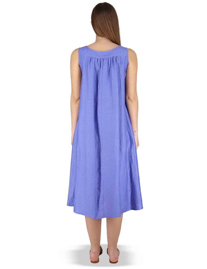 Abito donna Airy Midi Flow in lino blu con stampa floreale JABAB0001-F1522-1232 6090 Justmine 
