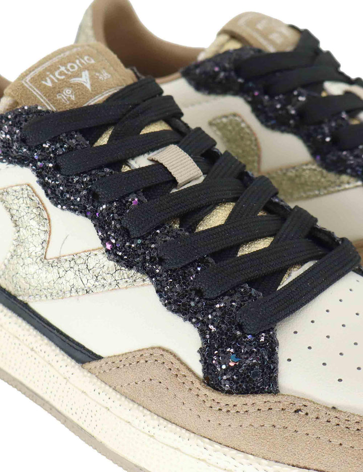 Sneakers donna in pelle taupe con logo in oro 8806113 Taupe Victoria 