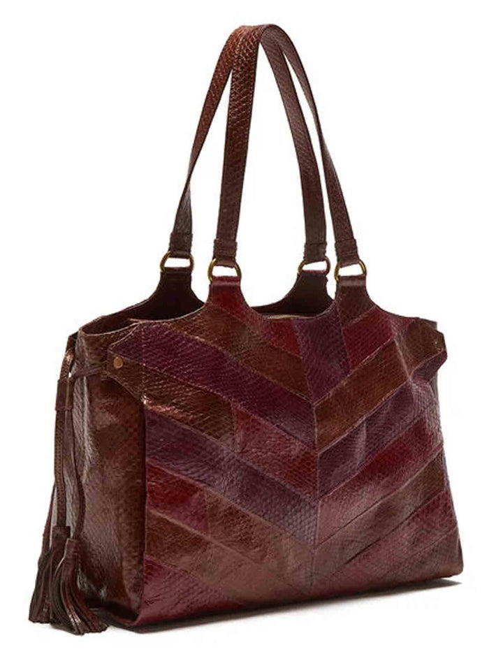 Borse Shopping donna Exotic Stripes in pelle rossa multi con doppi manici e nappine BH030301556 30F99 Maliparmi 