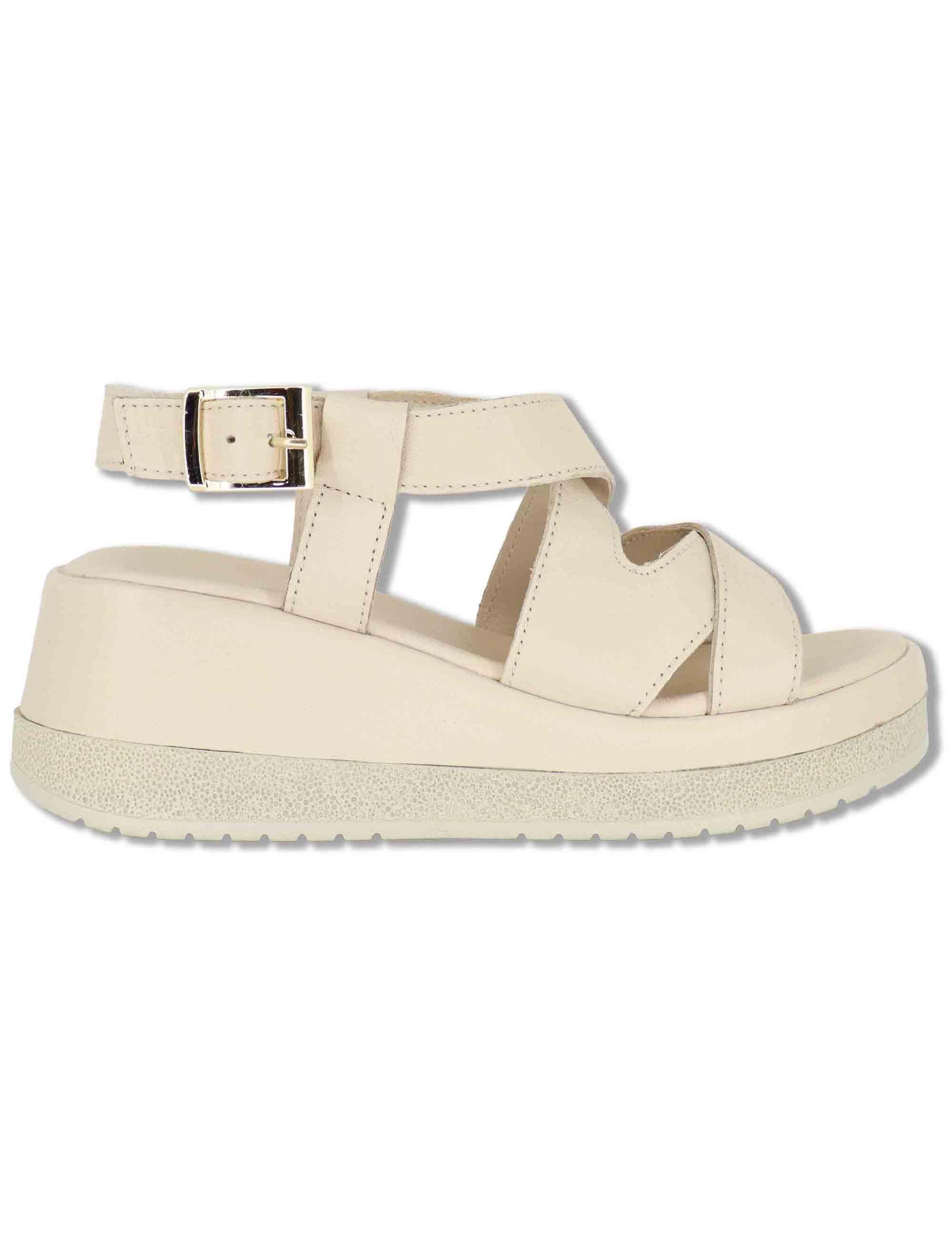 Sandali donna slingback in pelle beige con zeppa e cinturino regolabile SP261354 020 Spatarella 