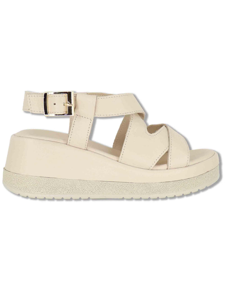 Sandali donna slingback in pelle beige con zeppa e cinturino regolabile SP261354 020 Spatarella 