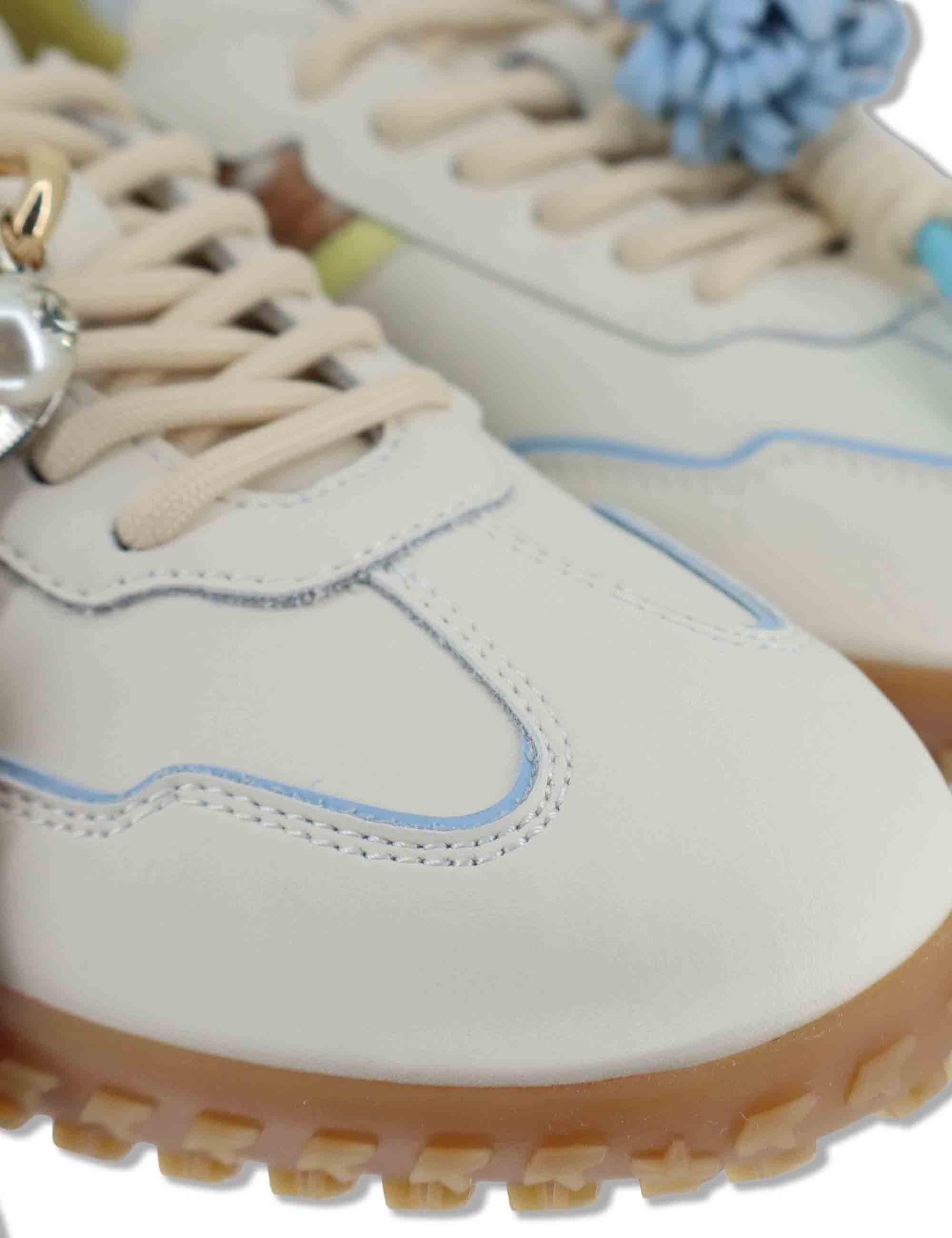 Sneakers donna in pelle bianca con charms removibili CIELO 06 Gio + 