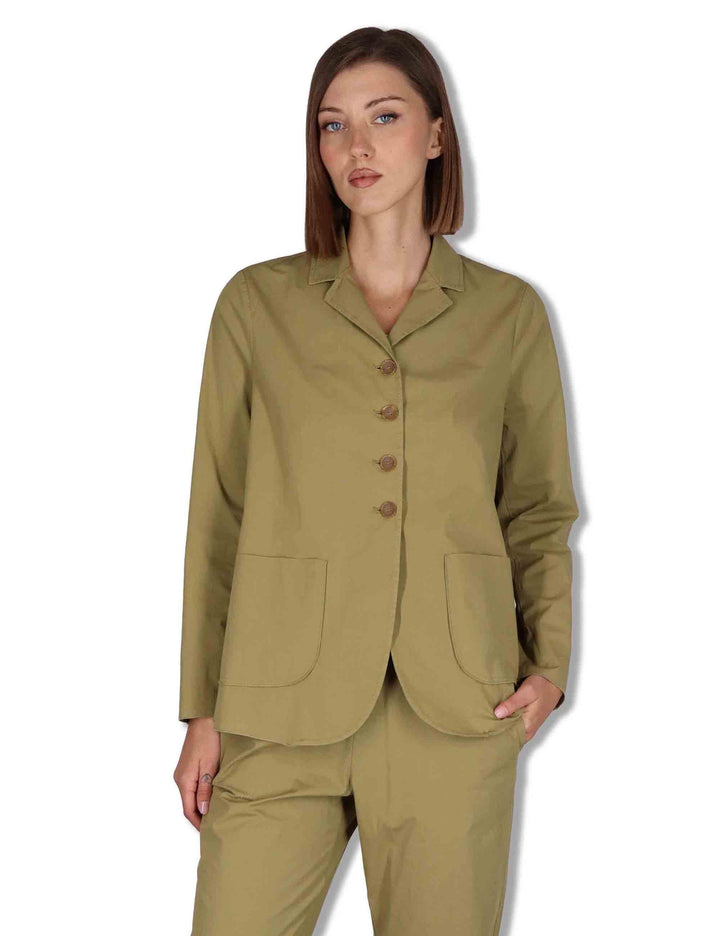 Giacche donna monopetto in cotone verde con tasconi frontali BEL OVO_KAKI TreBarraBi 