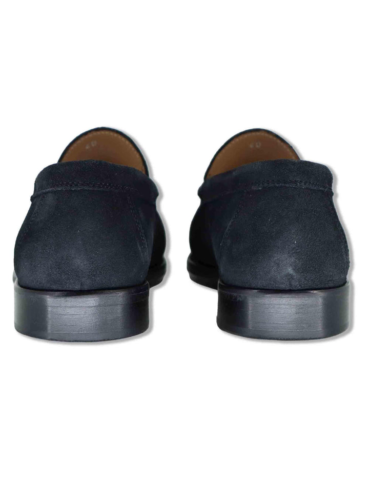 Mocassini uomo in camoscio blu con nappine e suola in cuoio cucita SPSBG1020 002 Spatarella 