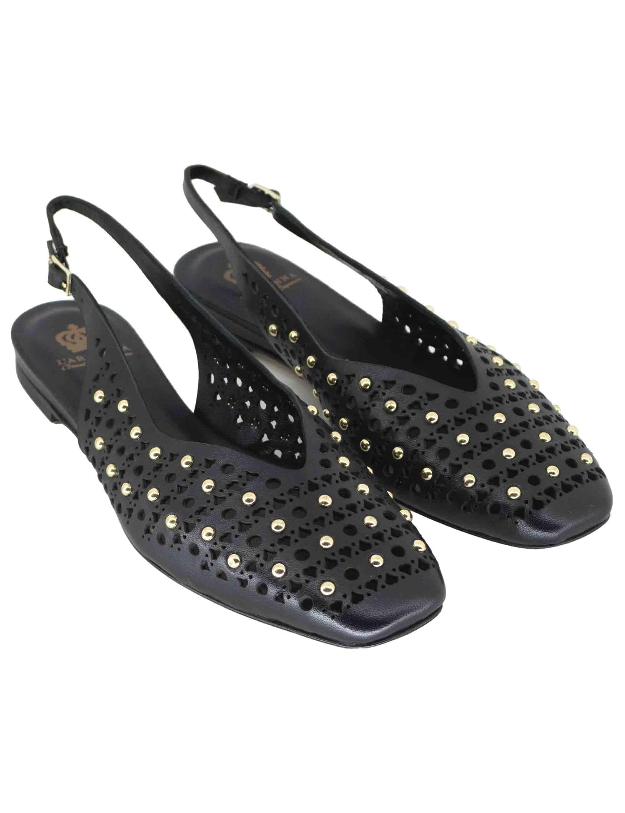 Slingback donna in pelle nera con borchie tacco basso CH2524 001 L'Arianna 