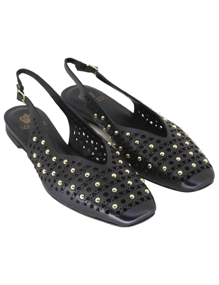 Slingback donna in pelle nera con borchie tacco basso CH2524 001 L'Arianna 