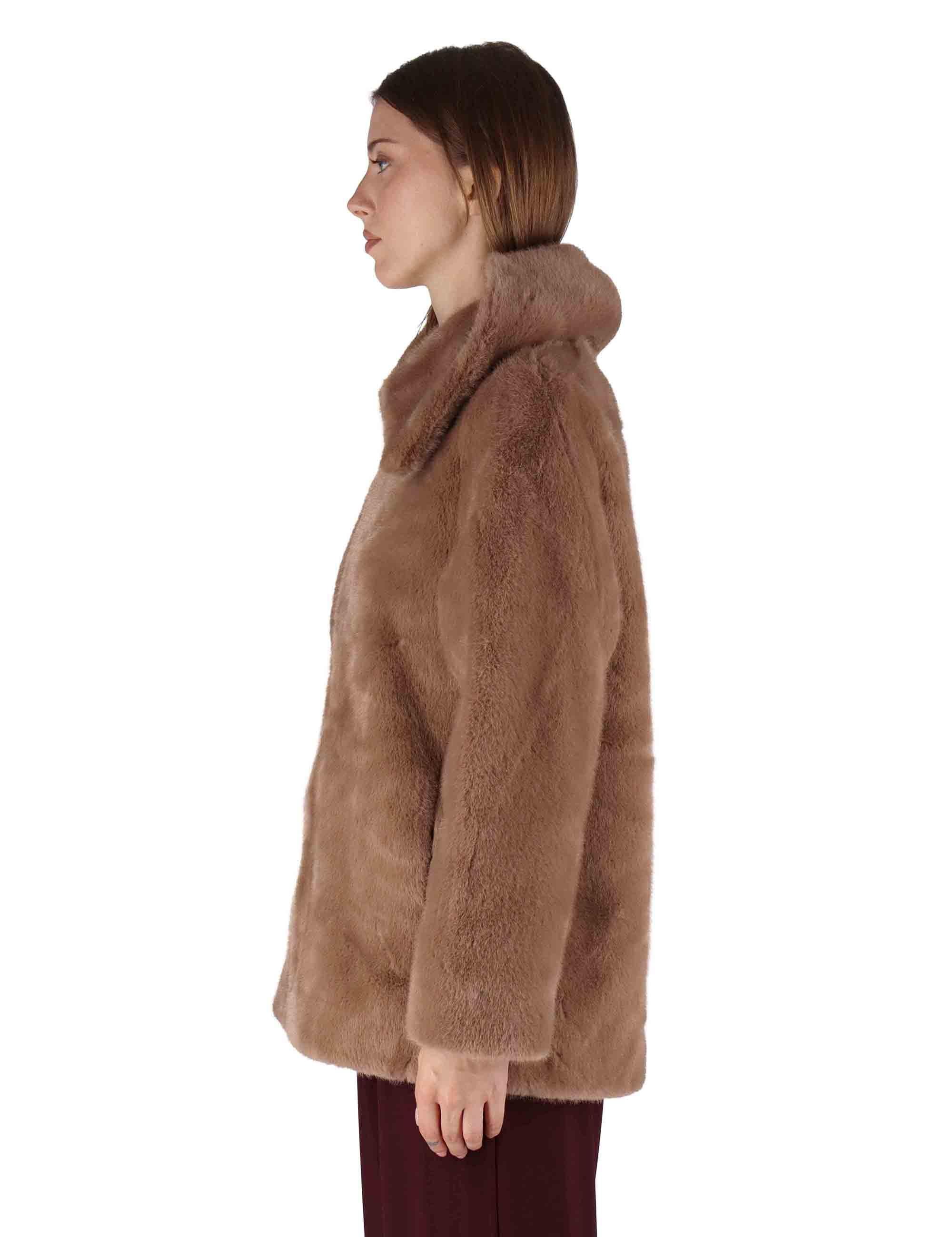 Giacche reversibili donna in eco fur marrone con zip SP25310 BROWN Spatarella 