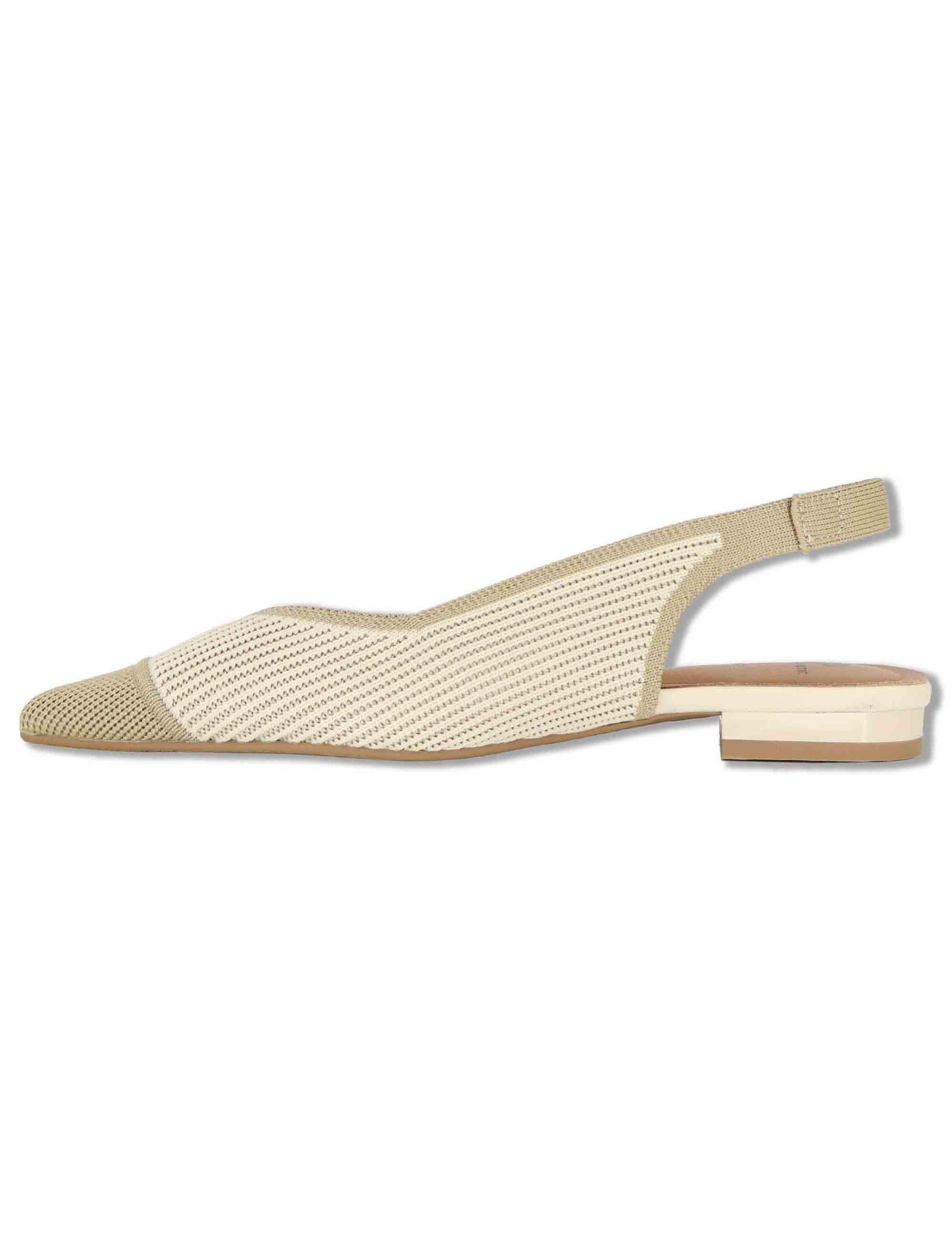 Decollete slingback donna in tessuto beige con tacco basso e punta 75051 65-3V Miss Elastic 