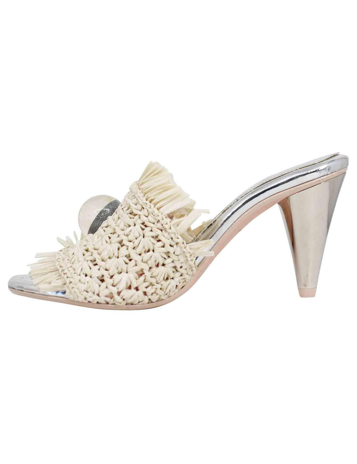 Sandali donna in rafia beige con gioiello e tacco alto in argento 7561 029 Ras 