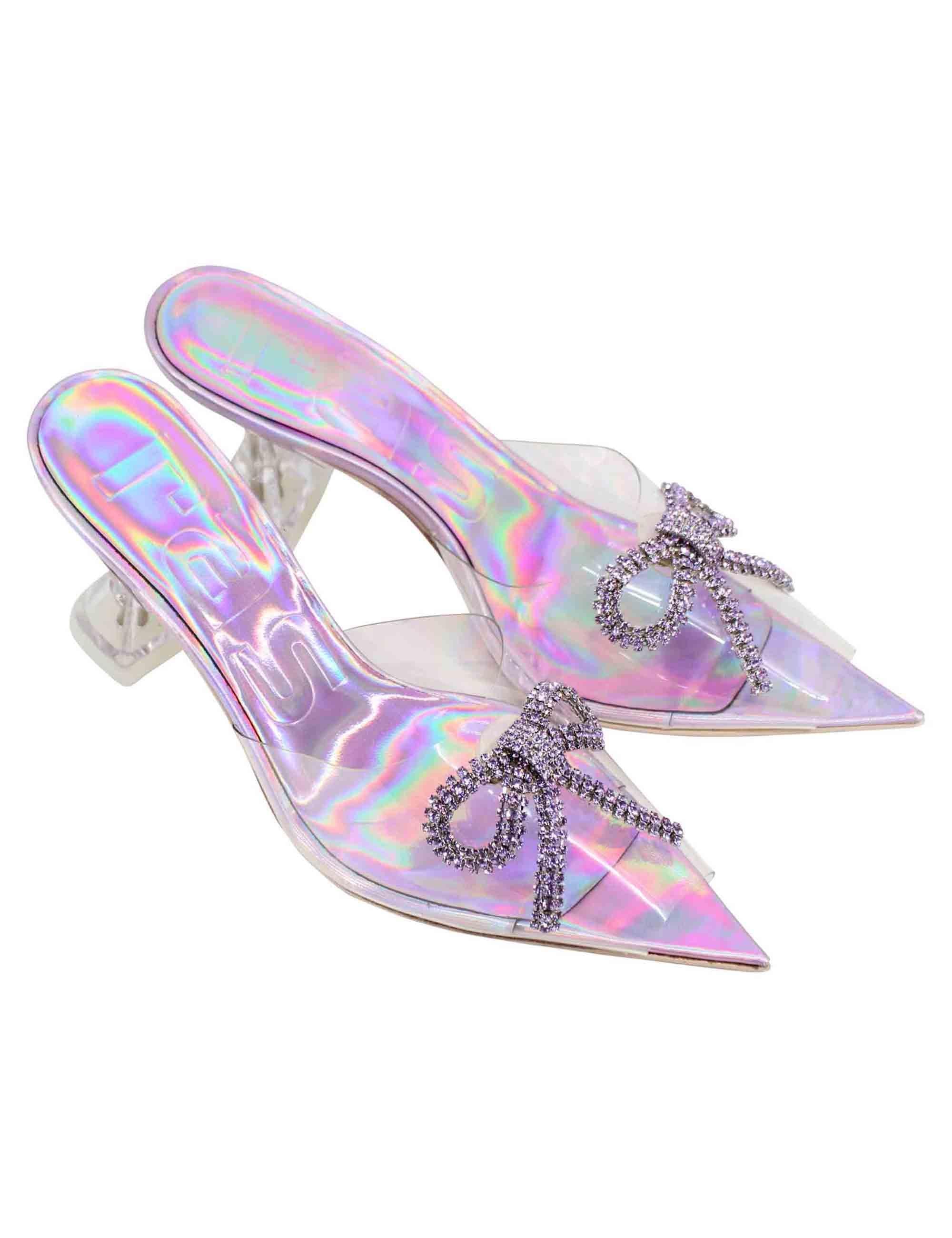 Sandali Donna in Plexy Trasparente con Fiocco in Strass Lilla - Modello 7052 050