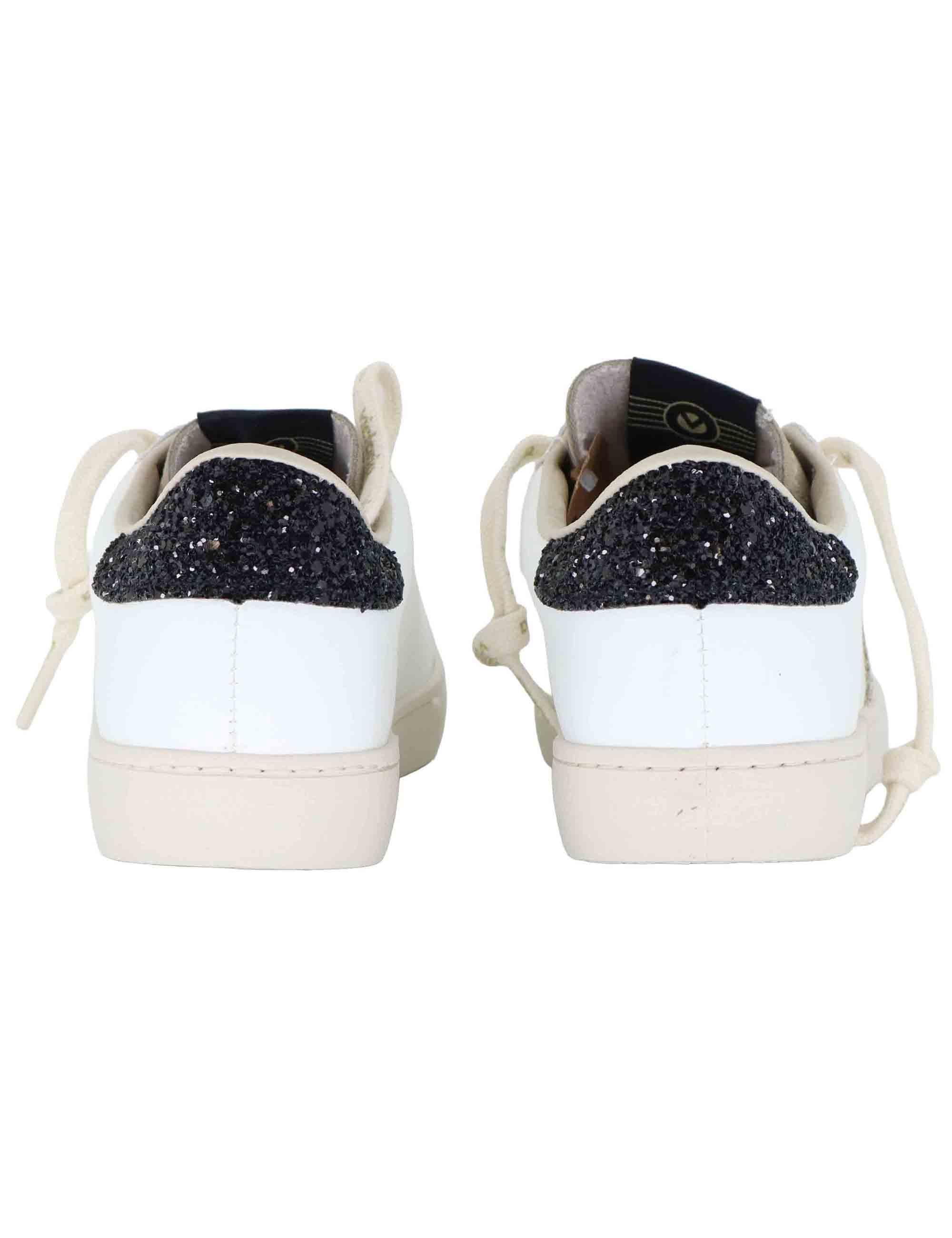 Sneakers donna in pelle bianca con logo in glitter 1126228 Negro Victoria 