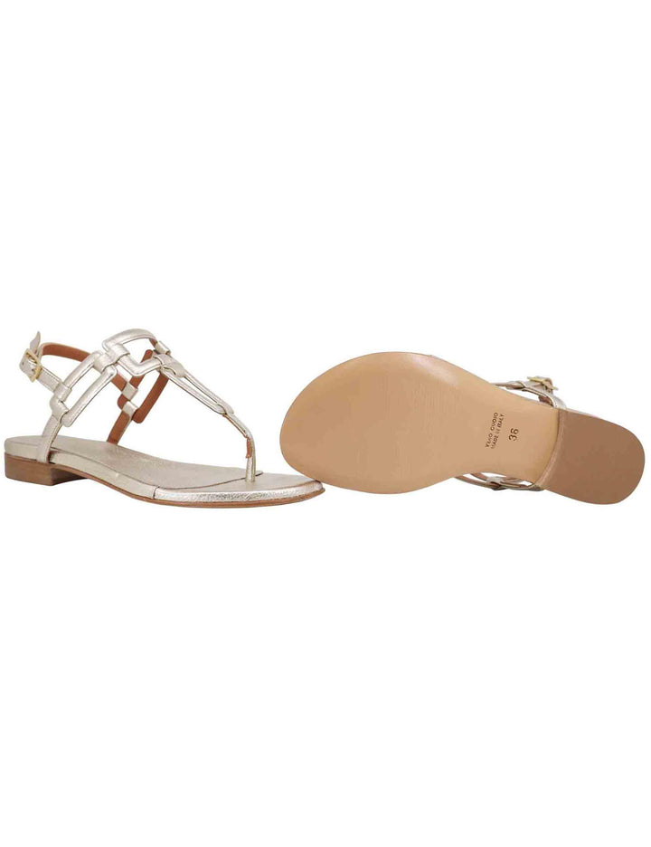 Sandali flat slingback infradito donna in pelle laminata platino T1027 602 Tattoo 