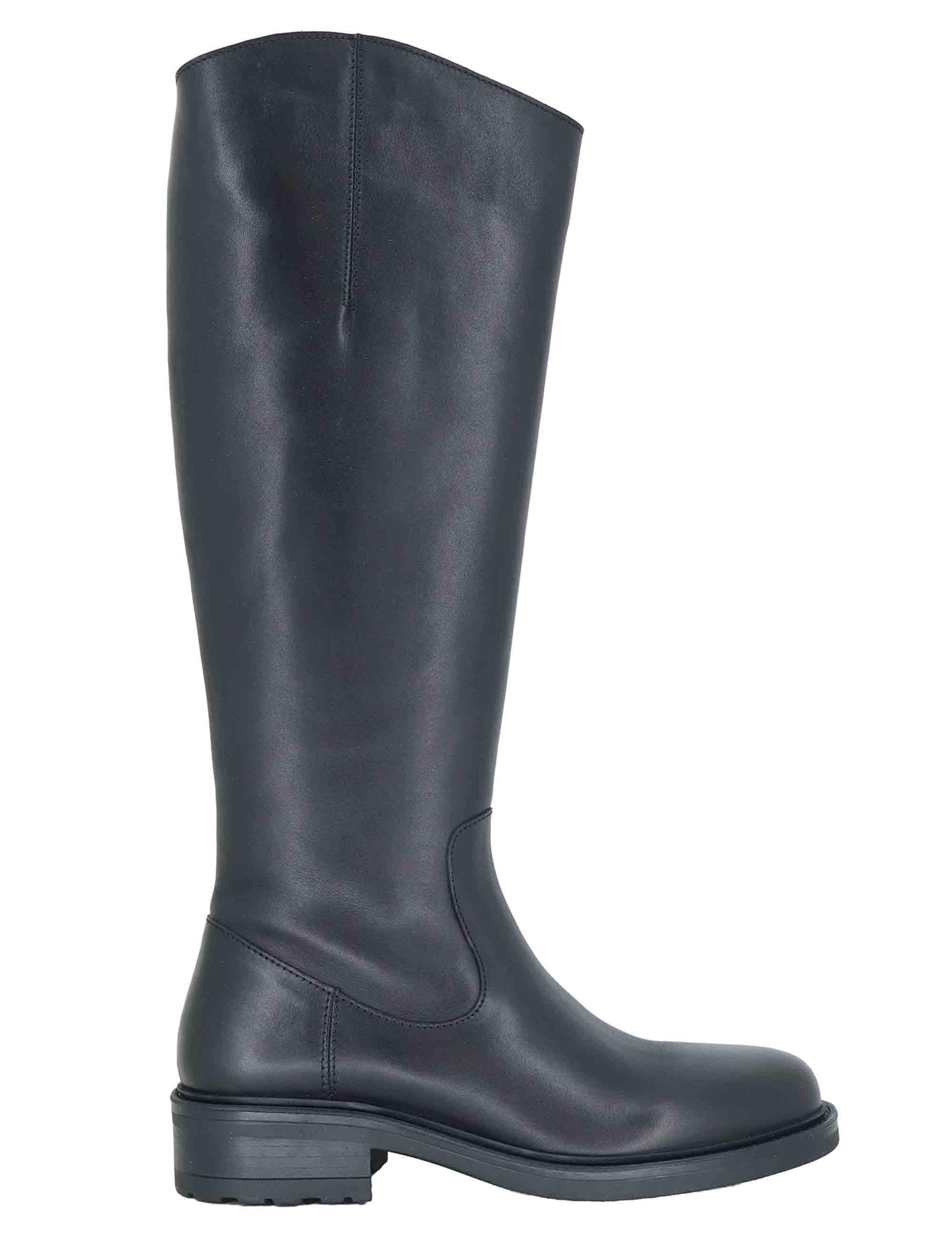 Stivali donna in pelle nera con tacco basso e zip laterale SP56212 001 Spatarella 