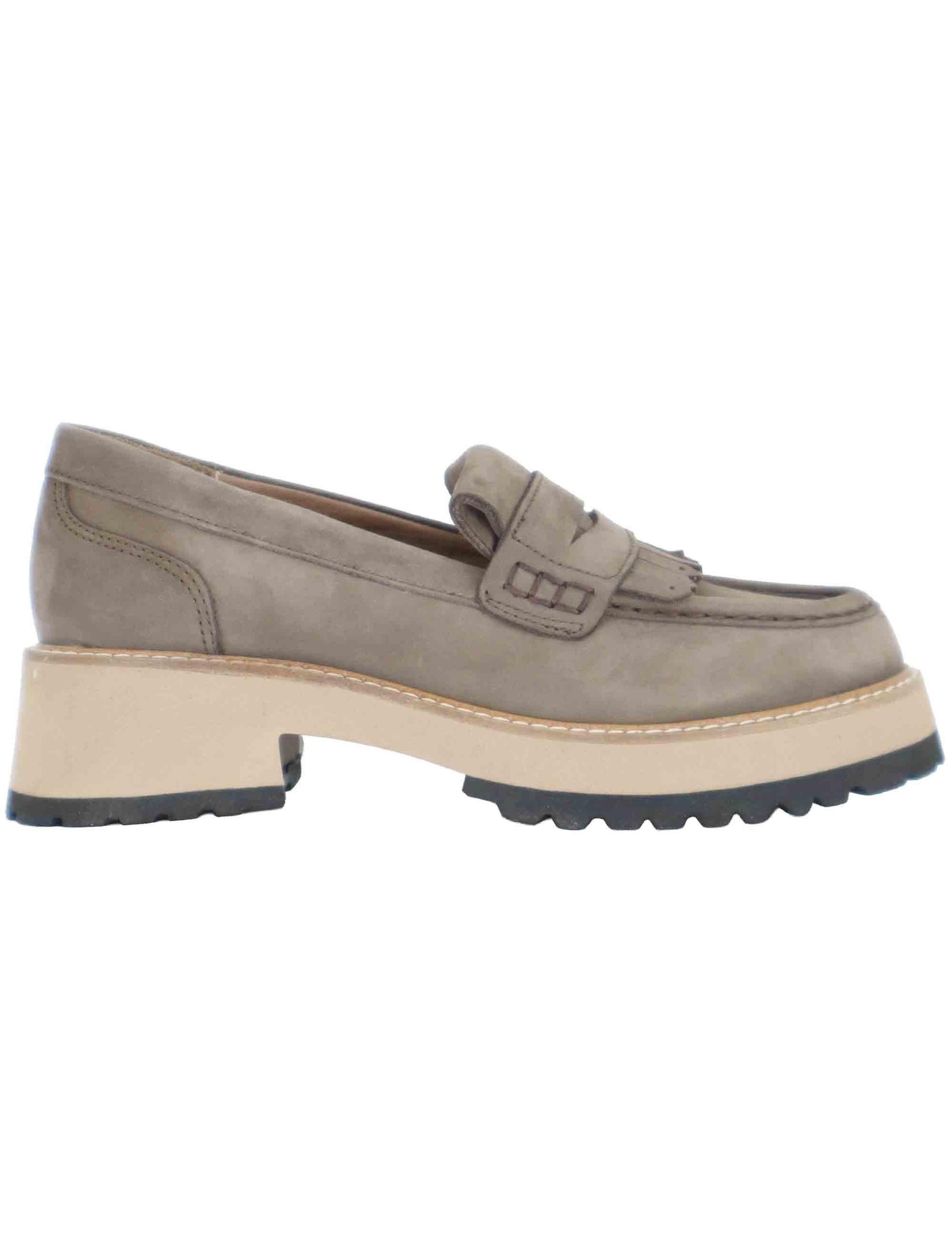 Mocassini donna in pelle taupe con suola in gomma alta e punta tonda SP56888 014 Spatarella 