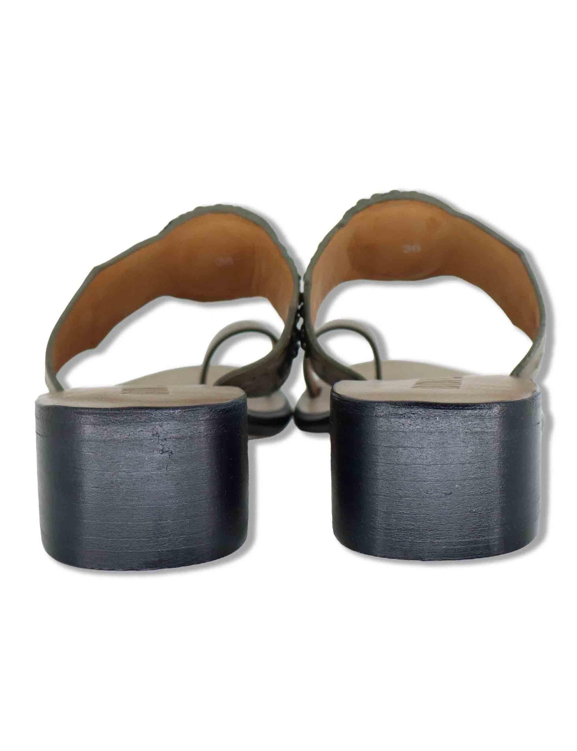 Sandali donna infradito in camoscio taupe con pietre e tacco medio in cuoio Teak 979Z88KW 70-VERDE Bibi Lou 